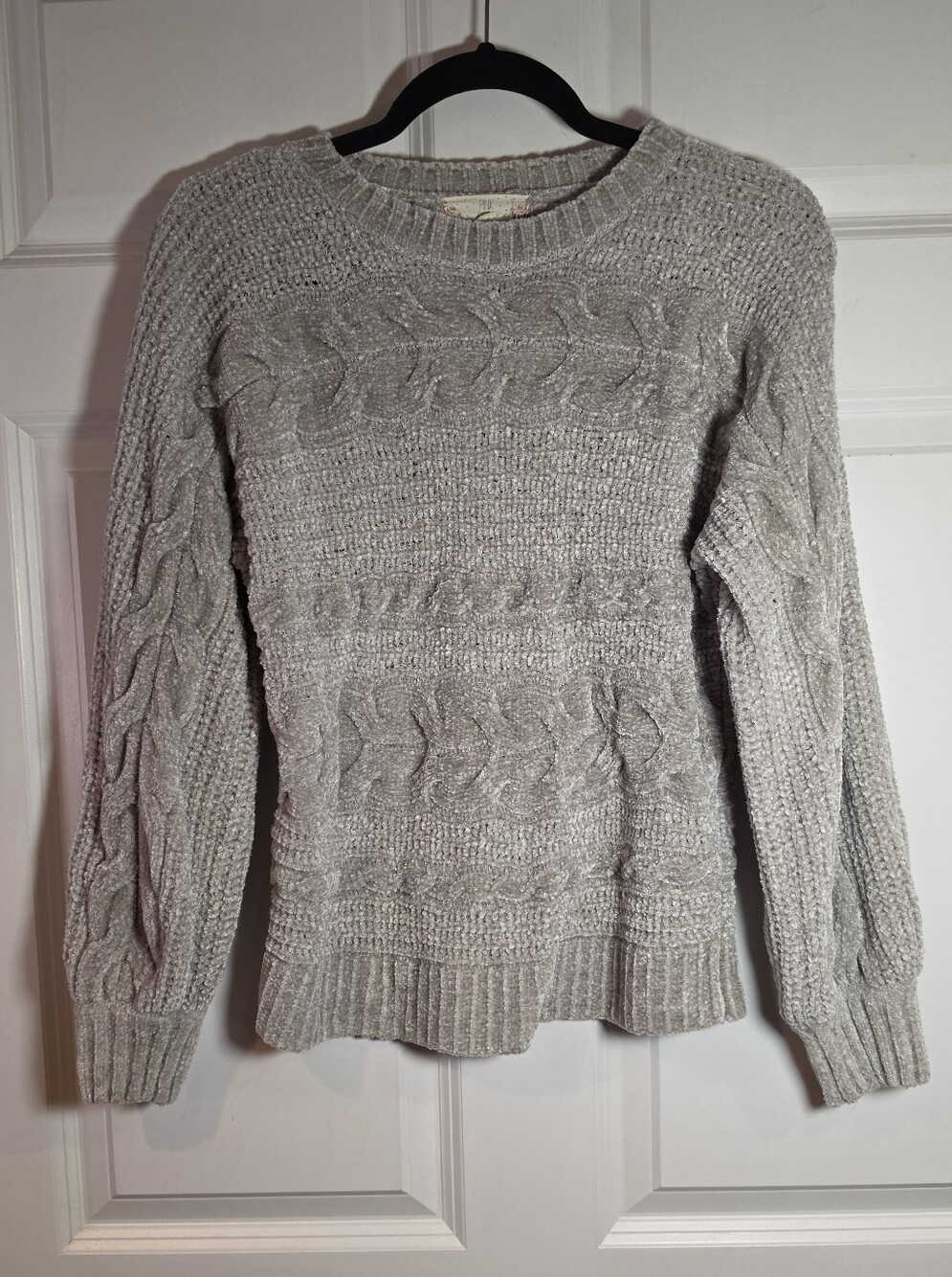 Pink Rose Cozy Cable Knit Crewneck Sweater - Light Gray S